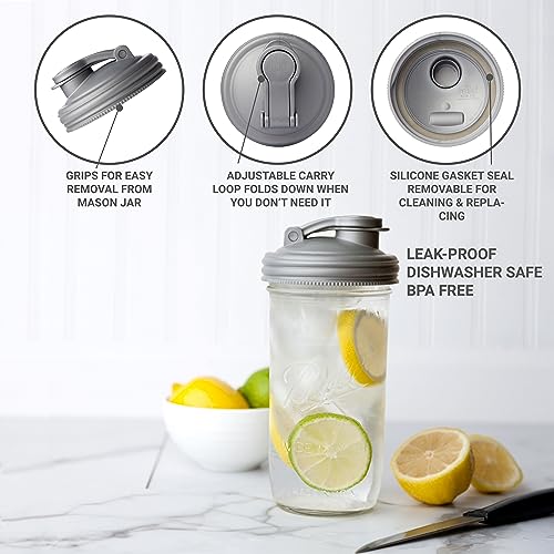 reCAP Mason Jar Pour Lid with Foldout Carry Loop | Wide Mouth | Silver | Leak-Proof Seal | 3-Pack | USA Made | Jar Not Included - Thumbnail 6