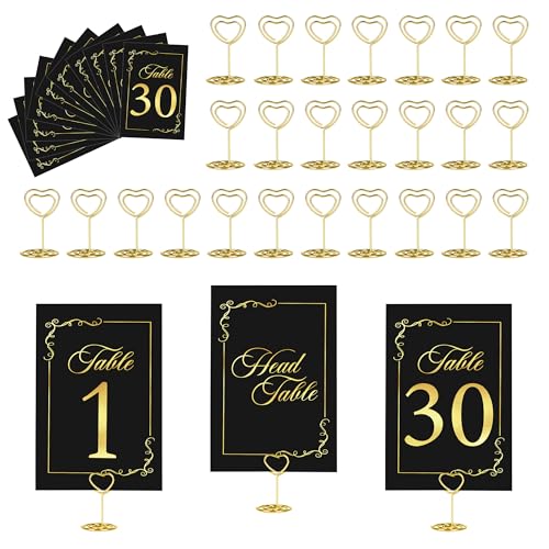 JOYIT 31 Sets Wedding Table Number Holders, Black Gold, Metal, Rectangular Pedestal, 4" x 6" Cards, Versatile Table Number & Place Card Holders