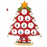 ZEONKIT German Style 11inch Wooden DIY Christmas Tree for Desk Tabletop with Small Decorative Accessories (red)
