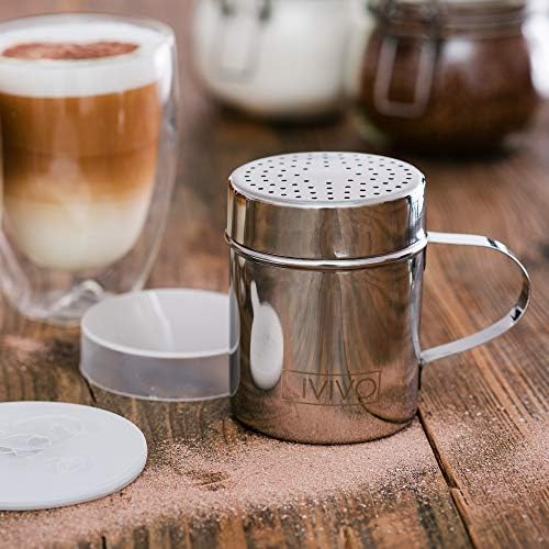 Fineway Stainless Steel Chocolate Shaker Duster with 16 Cappuccino Coffee Barista Stencils