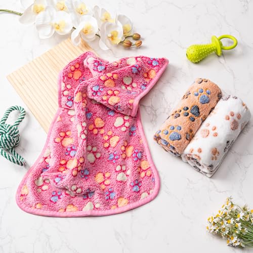 Image of 1 Pack 3 Blankets Fluffy Premium Fleece Soft Pet Blanket Flannel Throw for Cat Dog Puppy (Small 23x16'', Paw-White /Pink /Brown)