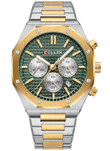 Montre chronographe homme luxe acier bicolore dore argent chic