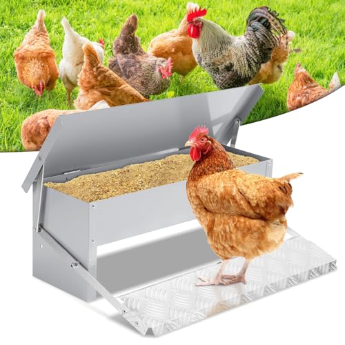 Ollewiellan Comedero automático para gallinas, 5 kg, comedero con pedal automático, alimento para pollos para aves de corral, impermeable y a prueba de ratas
