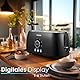 XXL Toaster 4 Scheiben mit Brötchenaufsatz | Toaster Schwarz | Digitales Display | Toastautomat | Automatische Abschaltung | Langschlitztoaster