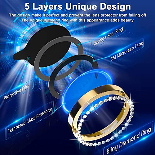 Image of Diamond Camera Lens Protector for iPhone 14 /14 Plus | Metal Ring Lens Guard | Scratch Resistant | HD Clear | Easy Install | Shock & Dust Protection Silver Diamond