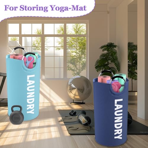 Image of 2Pcs Foldable Laundry Basket with Handles, 95L Large Clothes Hampers for Men, Tall Laundry Bin Stand Up Well, Portable Storage Basket for Family, Flat, Blue + Navy Blue