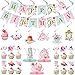 40 Pieces Floral Tea Party Decorations Floral Birthday Banner Teapot Birthday Decorations Floral Tea Honeycomb Centerpieces Tea Hanging Swirl Decoration for Birthday Baby Shower Wedding Party Supplies