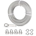 6mm Steel Wire Rope, 15M Stainless Steel Wire Rope Kit, 7x19 Strand Steel Cable with Loops,Clips & Thimble,Heavy Duty Steel Cable for Zipline, Deck Railing, Boat Lifts (6mm/15M)