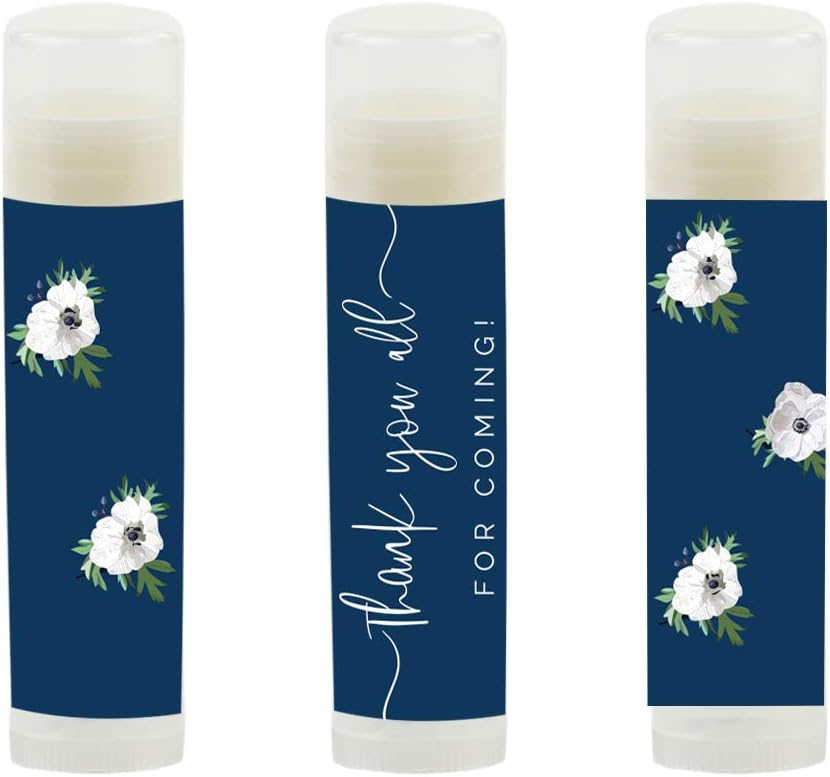Andaz Press Winter Navy Blue with Eucalyptus Blossoms Wedding Party Collection, Lip Balm Party Favors, Thank You All for Coming, Bridal Shower Party Favors, 12- Pack, Wedding Favors