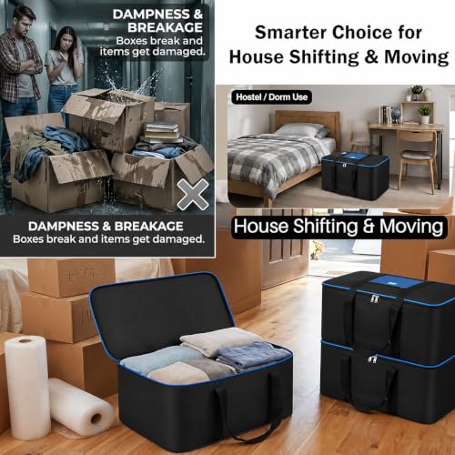 Image of M MEDLER STG-2K-BB Nylon 85 Liters Large Underbed Storage Bag Moisture Proof Cloth Organiser with Zippered Closure and Handle Black 58x48x30cm Rectangular Pack of 2