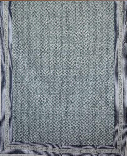 MAVISS HOMES Indian Hand Block Print Kantha Quilt Queen Size Quilt Kantha Bedspread White Quilt Cotton Kantha Throw Bedding (Green2 - Image 5