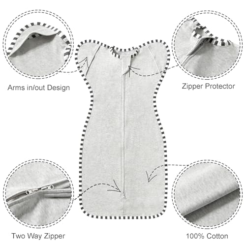 Image of Transition Swaddle, 2 Pack 100% Cotton Baby Sleep Sack | 2-Way Zipper Infant Arm Up Swaddle for Newborn Baby Boy Girl