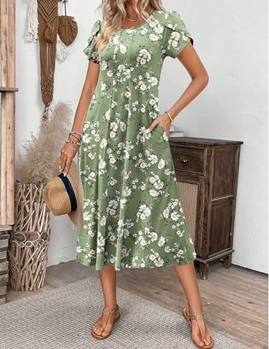 Image of ZEAGOO Womens Casual Dresses for Summer Short Sleeve Flare Midi Dress Loose Flowy Beach Sundress