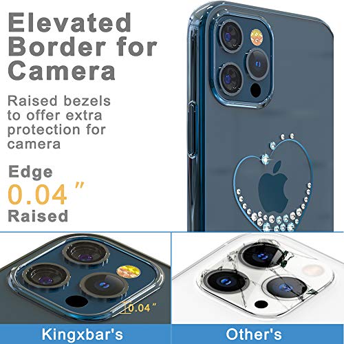 51ZbHPNUmtL KINGXBAR Luxury Heart Series Case Clear Gold Plated Protective Cover with Shiny Crystals from Swarovski Compatible with Apple iPhone 12 Pro Max, 6.7 inch,Transparent Thin Hard Skin Phone Covers Blue - Image 6