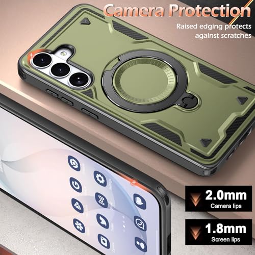 Image of for Samsung Galaxy S26 Case Magnetic with Stand, with Mag-Safe, with Screen Protector, Wireless Charging, Shockproof for Samsung S26 5G Phone Case, Ring Holder Cover for Samsung S26 Green