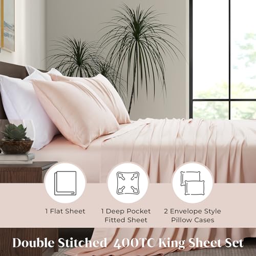 Image of Luxury Bamboo Market | King Size Bed Sheet Set | 100% Viscose Made from Bamboo | Organically Grown | Ultra Soft | Cooling Sheets for Hot Sleepers | 17 inch Deep Pocket [Vintage Pink]