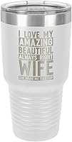 Vista 20 de Vaso de bebida con popote y tapa superior deslizante con grabado láser, color naranja "I love my wife", de 30 onzas, ideal para regalar a papá