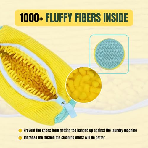 Image of Shoe Washing Machine Bag, Shoe Laundry Bag for Washing Machine, Reusable with Durable & Invisible Zipper Shoe Cleaning Bag for All Types of Shoes(Yellow)