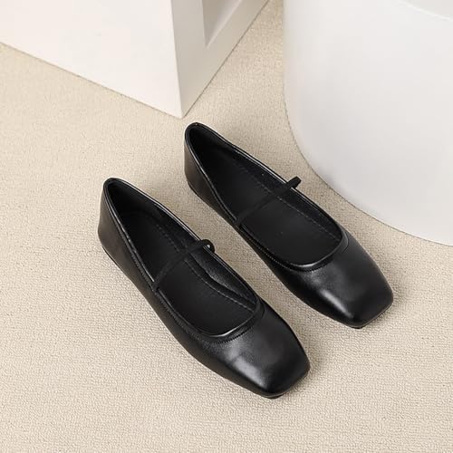Women's Leather Mary Jane Flats Shoes Dressy Comfortable Square Toe Slip On Ballet Flat Causal Breathable Flat Walking Shoes3