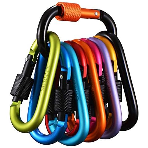 Gimars 10 Stück Karabiner mit Schraubverschluss, Schlüsselanhänger Karabinerhaken Aluminium Schraubkarabiner für Camping, Angeln, Wandern oder Reisen Cover