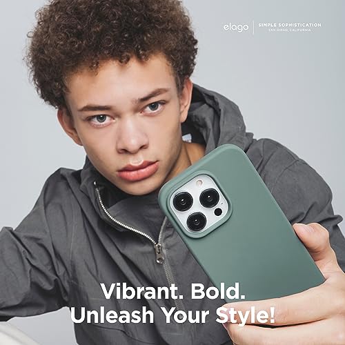 Image of elago Compatible with iPhone 15 Pro Case, Liquid Silicone Case, Full Body Protective Cover, Shockproof, Slim Phone Case, Anti-Scratch Soft Microfiber Lining, 6.1 inch (Midnight Green)