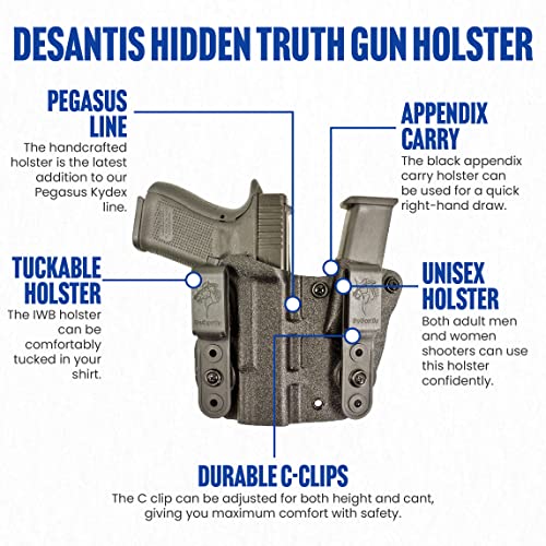 Desantis Hidden Truth Gun Holster, Made With 100% Kydex, Pegasus Line, Integrated Magazine Pouch, Appendix-Carry Holster, Fits Glock 19/19X/23/45, Right Hand-Draw, Black #TOP5