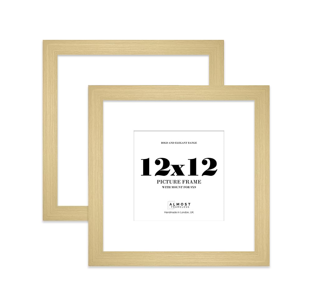 12x12" Gold Square Frame With Mount for 9x9" Pictures 28mm Edge Frame Display with Wall Hooks and Kickstand, 2 Pack