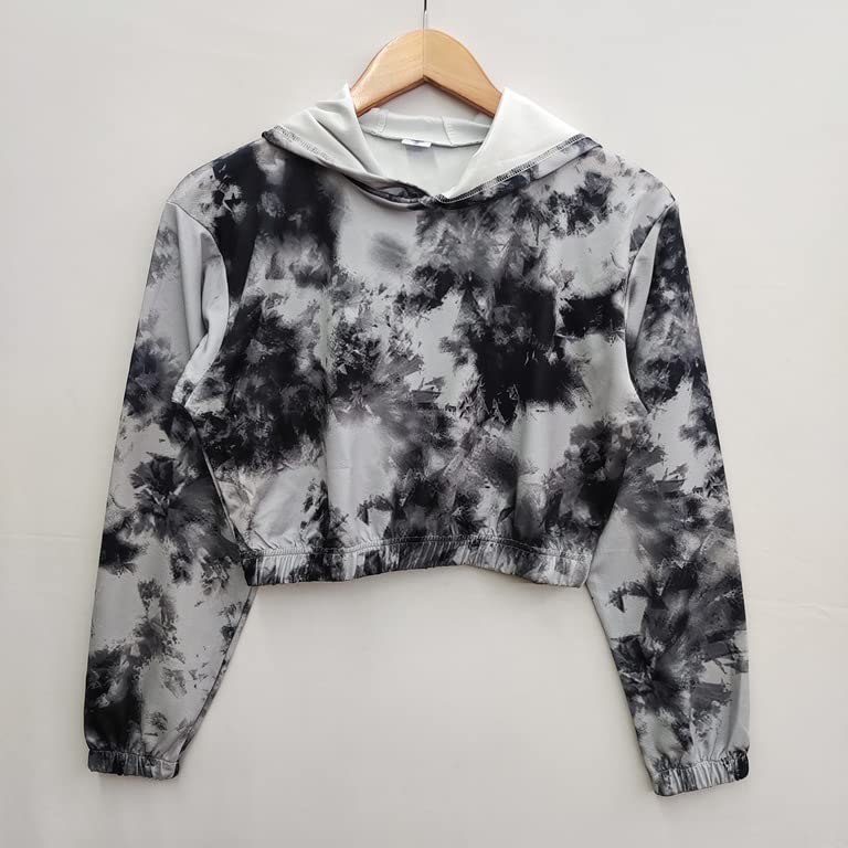 Image of Leriya Fashion Tops for Women | Stretchable Lycra Tie-Dye Print Hoodie Neck Short Western Tops for Girls | Hoodies with Loose Fit Ladies Top | Perfect for Casual | Travel