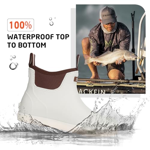 Image of Men's Deck Boots Waterproof Fishing Rain Boots, Anti-Slip Rubber Boots Ankle Booties, High-Performance Footwear Chelsea Boots for Gardening Boating Camping Sailing