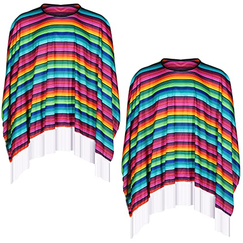 Yahenda 2 Pcs Cinco De Mayo Poncho Adult Women Men Cinco De Mayo Fiesta Serape Poncho Costume Accessory,53.15 x 53.15 Inches