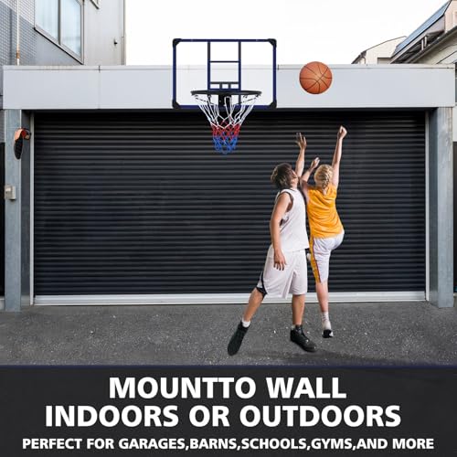 FUNJEPE Basketballkorb zur Wandmontage, 89 x 60 cm, bruchsichere Rückseite, faltbarer Reifen, robuster Reifen und Allwetternetz für den Innen- und Außenbereich