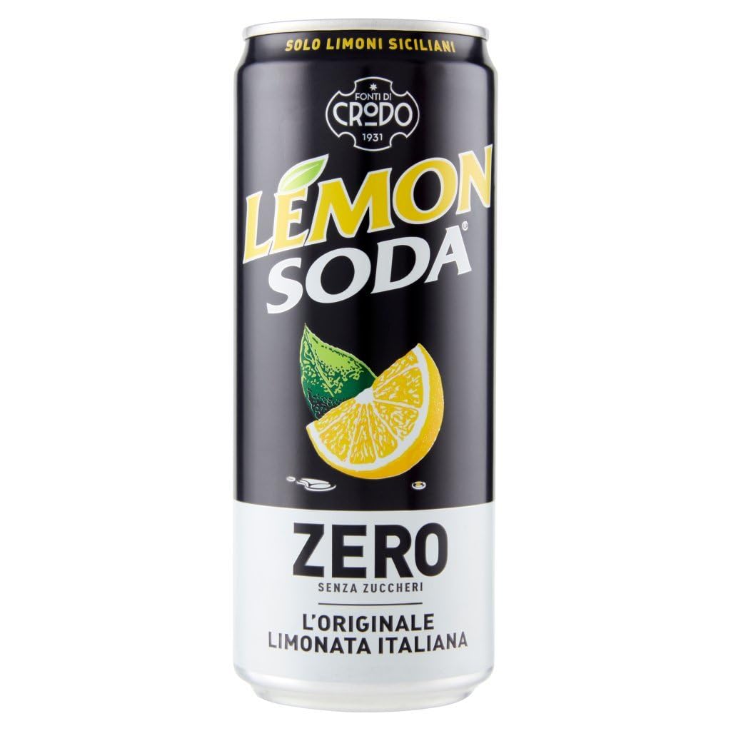 Lemonsoda zéro rafraîchissement de la boisson au citron limonade, sans sucre ajouté, boisson gazeuse italienne à aromatisation au citron, sans sucre, 24x 33cl + Italian Gourmet polpa 400g