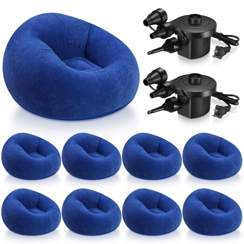 Image of Realspring 9 Pcs Inflatable Bean Bag Chair, Air Pump,Dark Blue | Electric Pump for Inflation, Foldable Blow up Chairs for Outdoor Movie Seating, Portable Sofa for Adults Camping