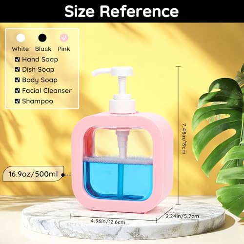 Image of Segbeauty 16.9oz Empty Kitchen Hand Soap Dispenser, Refillable Liquid Soap Dispenser for Bathroom, 500ml Pink Plastic Pump Bottle, Dish Soap Dispensers for Kitchen Sink with Pump and Labels