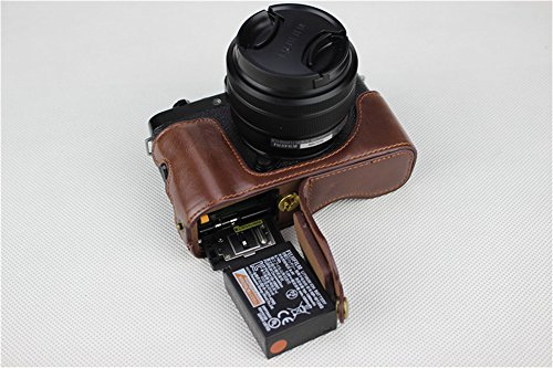 X-T100 Case, Bolinus Handmade Pu Leather Half Camera Case Bag Cover Bottom Opening Version For Fujifilm Fuji X-T100 Xt100 With Hand Strap -Coffee #TOP3