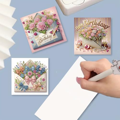 Awesocrafts 6pcs Diamond Art Christmas Cards Kits Flowers, DIY Diamond Painting Cards Sets - Image 4