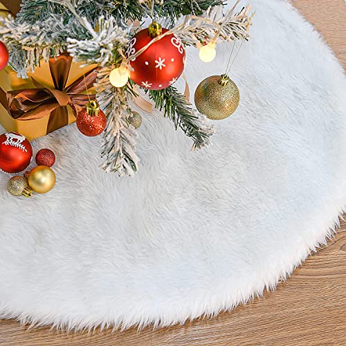 KAHEIGN 78CM Falda De árbol De Navidad, Blanco como La Nieve Felpa Gruesa Cubierta De La Base del árbol De Navidad Alfombra del Piso para Las Decoraciones Navideñas De Año Nuevo