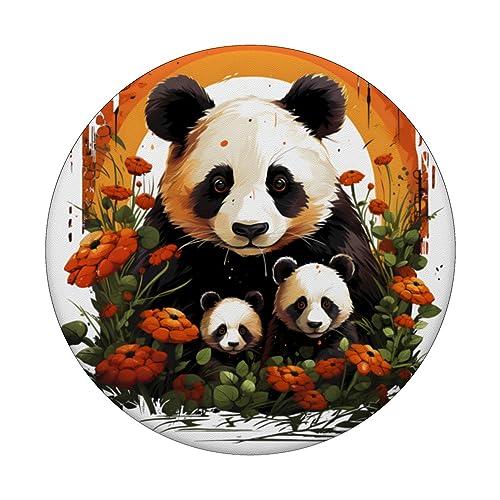 Panda Elegance: Ode to Natural Grace PopSockets Swappable PopGrip, Black - Image 3