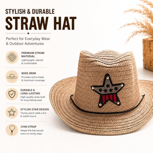 Image of VRITRAZ Kids Straw Hat for Baby Boys & Girls | Printed Summer Sun Hat, Woven Wide Brim Beach Cap, Lightweight Breathable Holiday Travel Picnic Outdoor Fancy Dress Fashion Hat for Children & Toddler