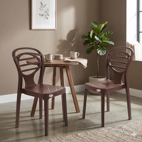Image of Oaknest Supreme Oak Armless Plastic Dining Chair | Compact & Ergonomic Design for Home, Living Room, Balcony & Outdoor Seating | Color : Globus Brown, Set of 2