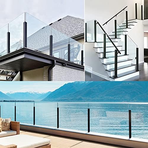 Stainless Steel Railing Post for Tempered Glass, Square Landing Fence for Pool, Terrace, Patio, Hallway Brackets