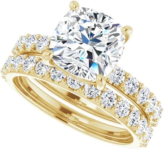 1-5 CT Cushion Moissanite Solitaire Engagement Ring for Women in 10K/14K/18K Solid Yellow Gold Handmade Diamond Alternative Proposal Ring, Classic Wedding Ring Set, Ring For Her