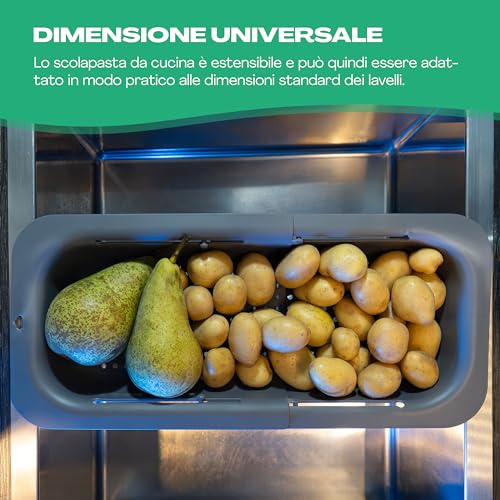 Scolapasta Estensibile per Lavandino - Colino per pasta da appendere a pentola, padelle e ciotole - lavabile in lavastoviglie e adatto agli alimenti - Colapasta, Cucina, Scola Pentola - immagine 6
