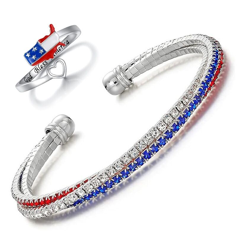 Bague et bracelet patriotique USA en strass, le cadeau idéal du 4 Juillet