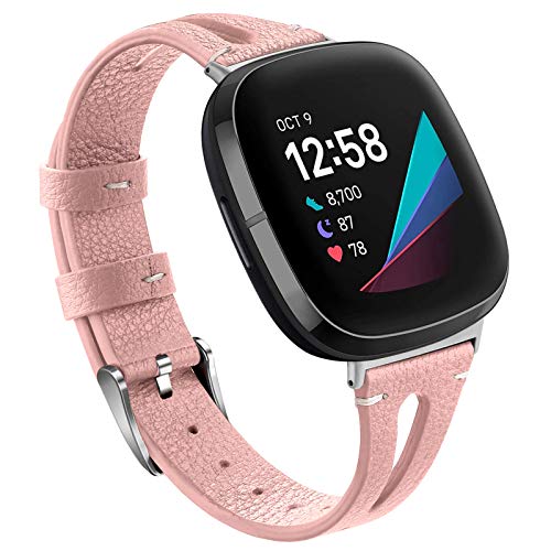 Voakod Bands Compatible with Fitbit Sense/Versa 3 Watch, Slim Genuine Leather Wristbands Straps Replacement Watch Band Accessory Bracelet for Fitbit Sense/Versa 3 Fitness Smartwatch