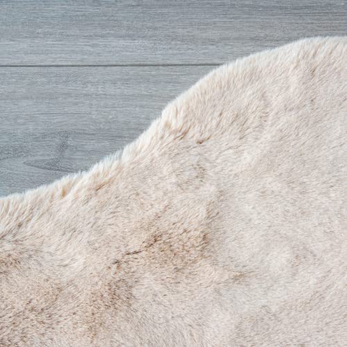 ORINOVA Teppich Schlafzimmer Beige Flauschig 60x120 cm Fellteppich Kunstfell Teppich Weich Wohnzimmer Waschbar Fellform