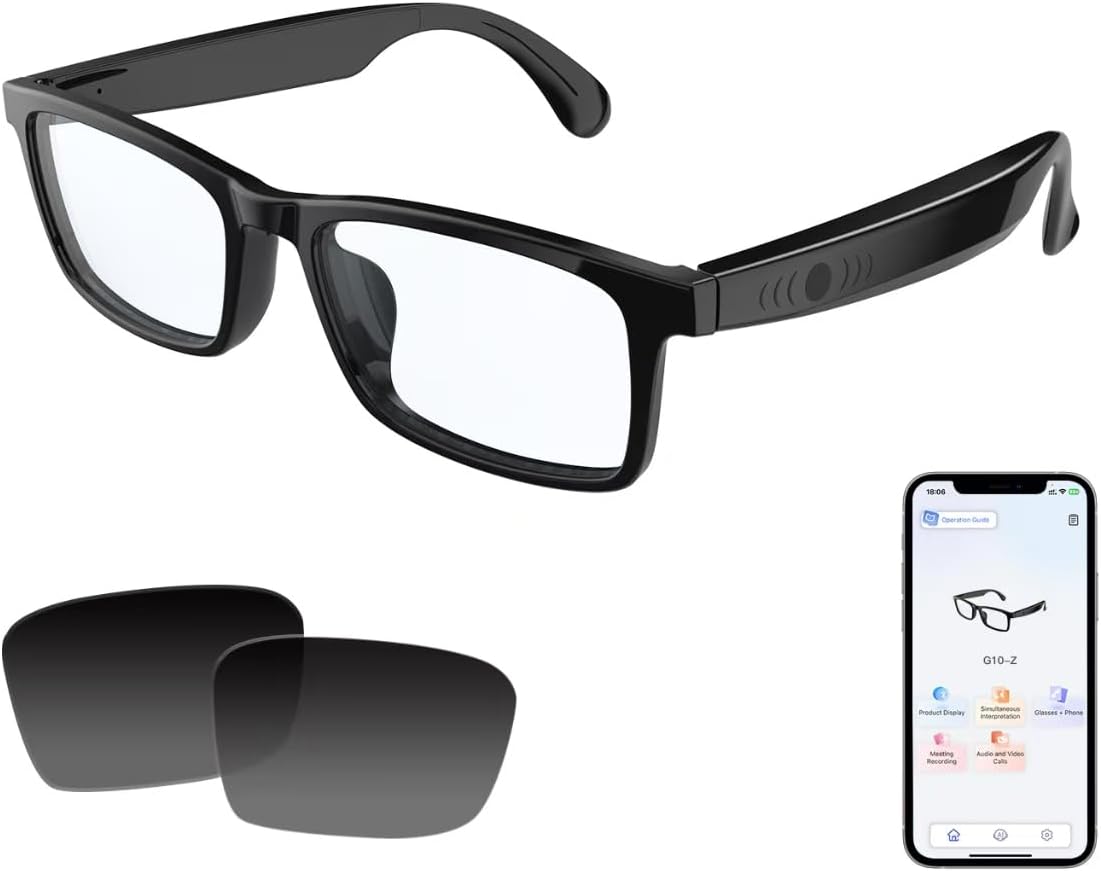 AI Translation Smart Glasses, Bluetooth Glasses with Real-Time Translation (160+ Languages), Noise Reduction & Extra Polarized Lenses, Unisex Smart Translator Glasses for Work, Travel & Study