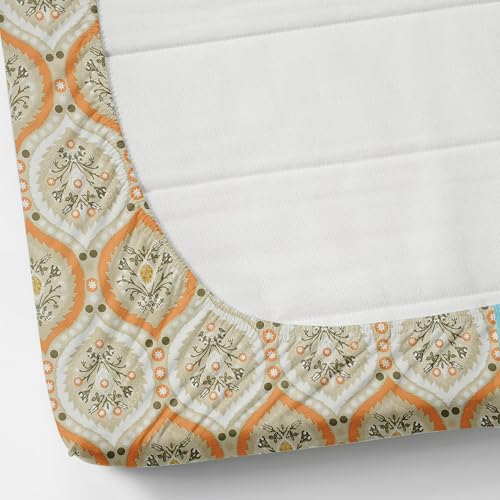 Image of KAWI Single Bedsheet Elastic Fitted (72 inchX 48 inch Size Mattress) Soft Glace Cotton Single Bed Size with 1 Pillow Cover - Peach Floral Colour
