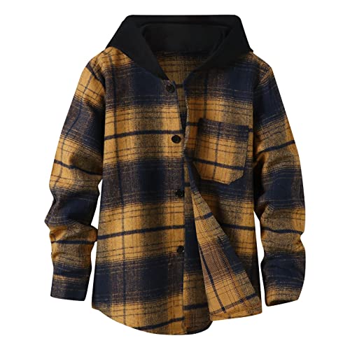 Toddler Kids Boys Girls Hooded Outwear Button Down Plaid Shirt Casual Jacket with Pockets (Orange, 2-3 Years)