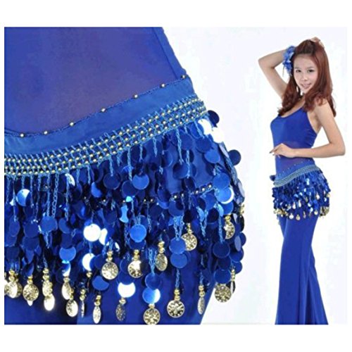Image of VRITRAZ Women's Chiffon Belly Dance Hip Scarf Waistband Belt Skirt Mixed Colors Beads and Golded Coins 56 Black